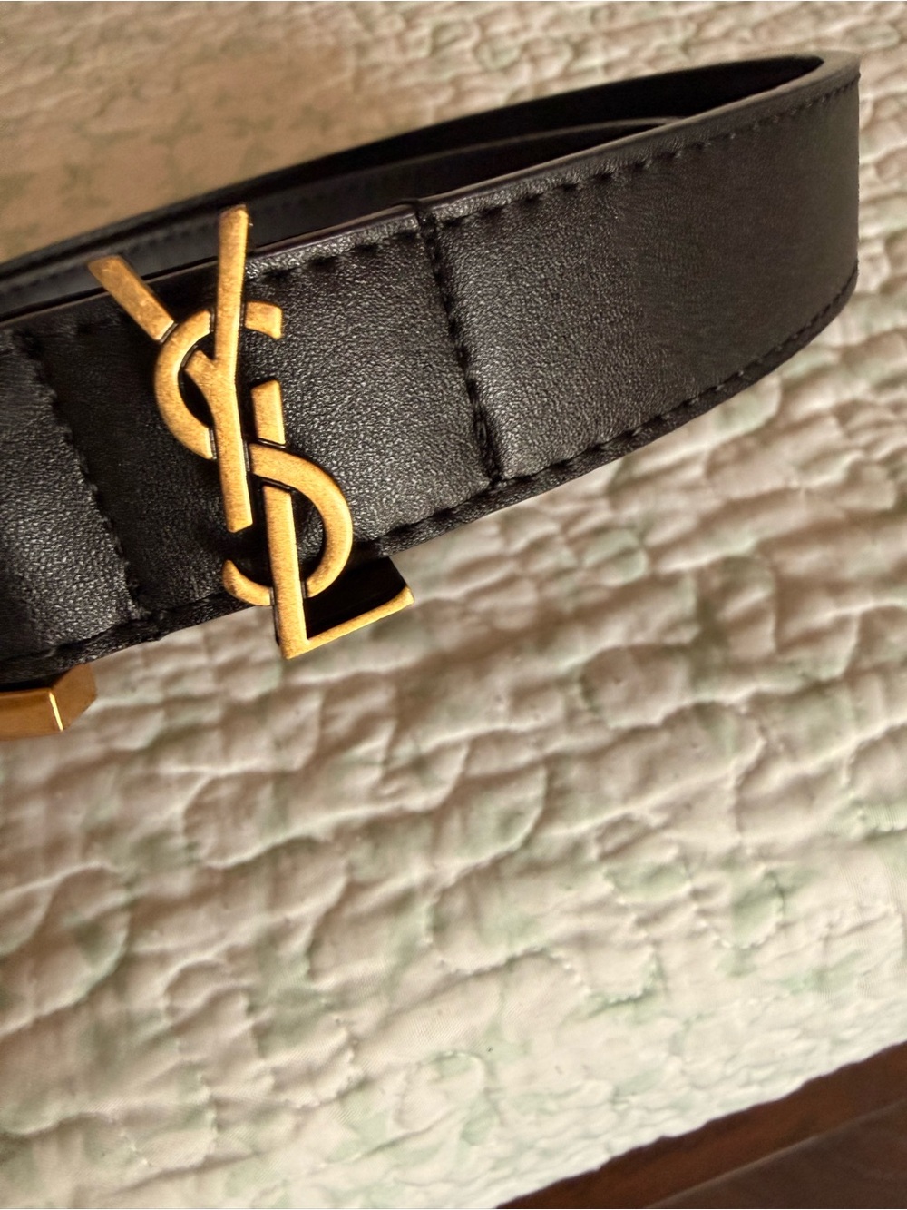 Saint Laurent Black Leather Belt with Gold YSL Logo